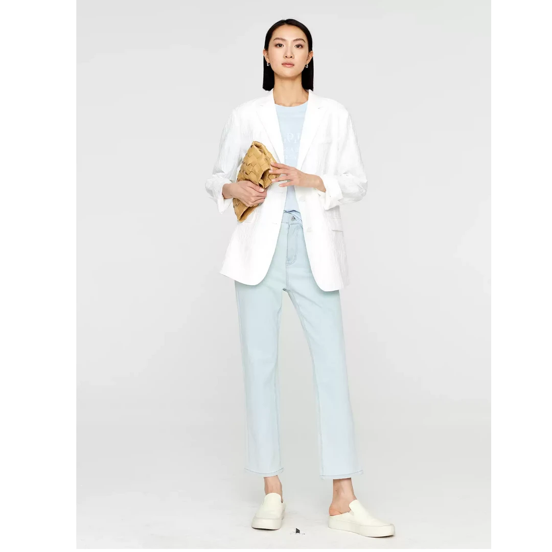 MARIUS【T400】弹力中腰修身时尚百搭休闲简约微喇夏季直筒牛仔裤