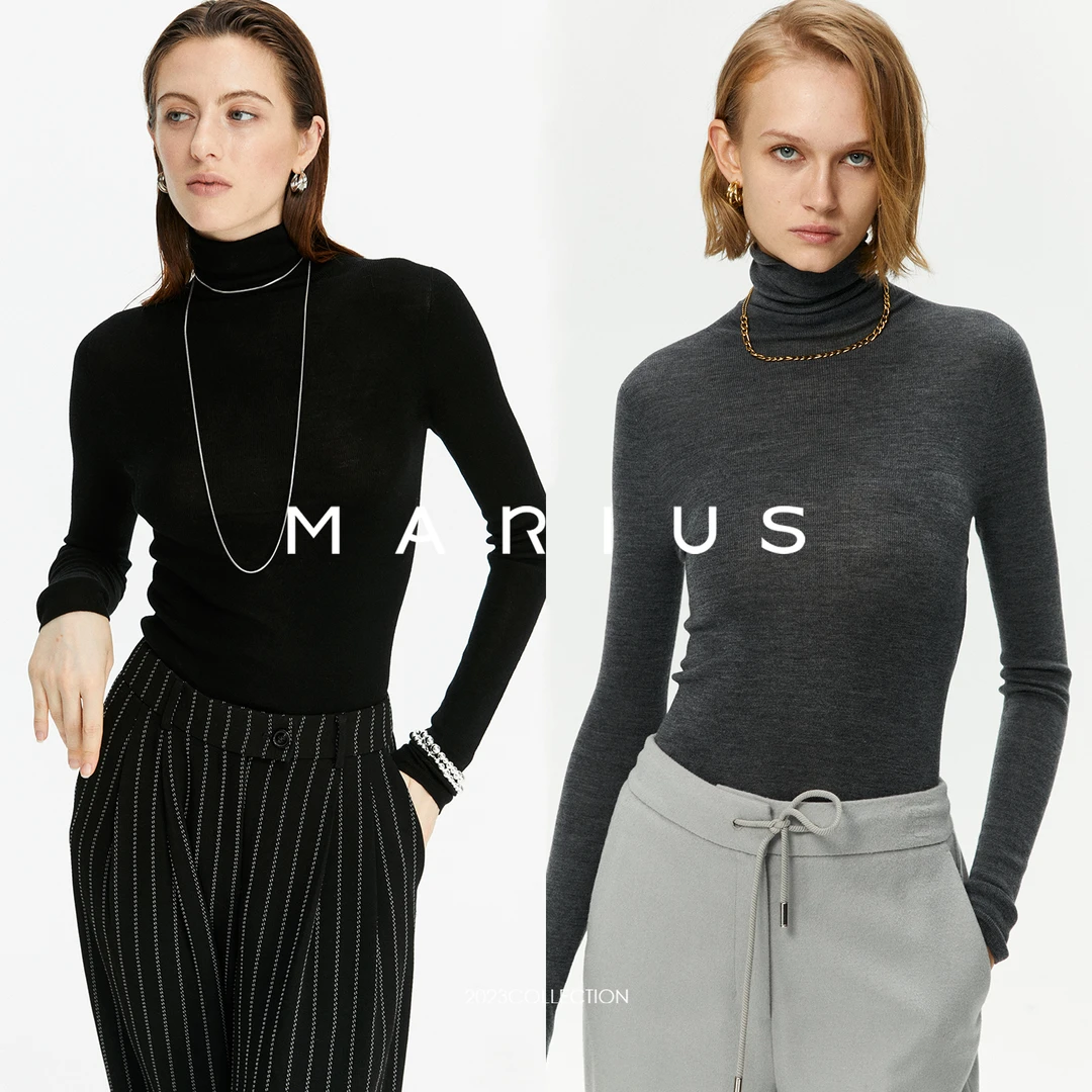 MARIUS“调色师”德国扬子美利奴羊毛半高领/高领纯色打底衫女