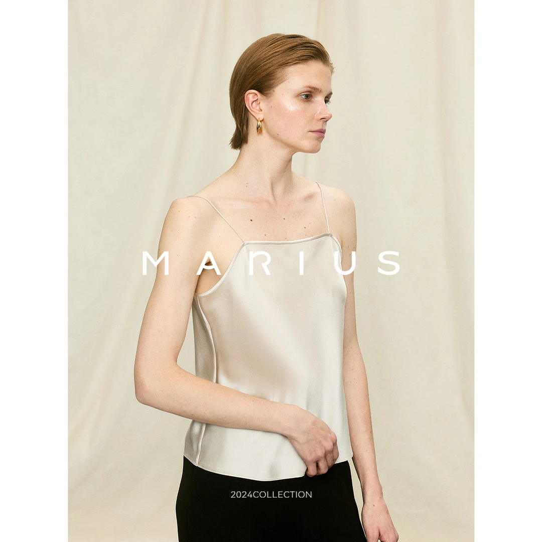 MARIUS髙品质时尚悬垂顺滑醋酸面料缎面质感显瘦吊带女背心打底