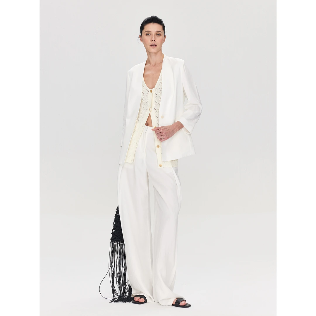 MARIUS“SPA套装”奢牌春夏丝麻经典老钱风西装外套显瘦长裤套装