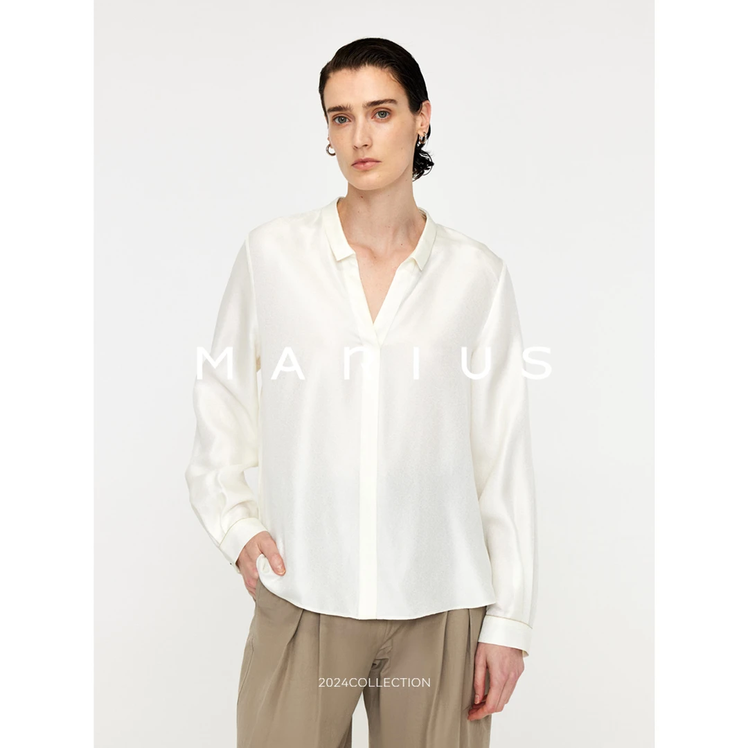 MARIUS‘’杜拉拉‘’真丝V领衬衫气质时尚白色休闲小众宽松设计感