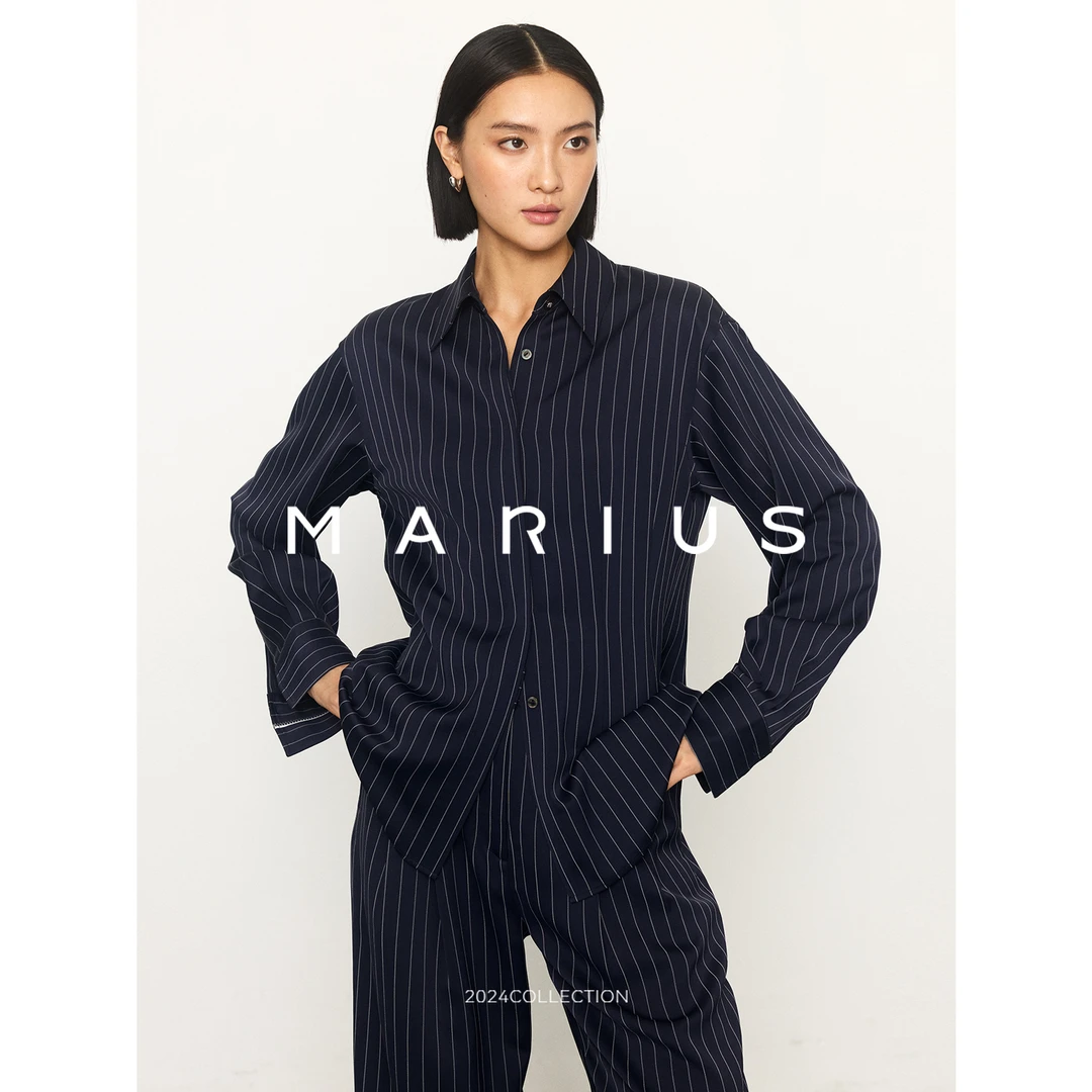 MARIUS奢牌御用面料進口三醋酸天然纤维西装外套轻奢条纹长裤