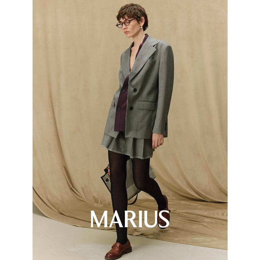 MARIUS“夹心饼干”NIKKE羊毛减龄可拆卸撞色领西装百褶短裙