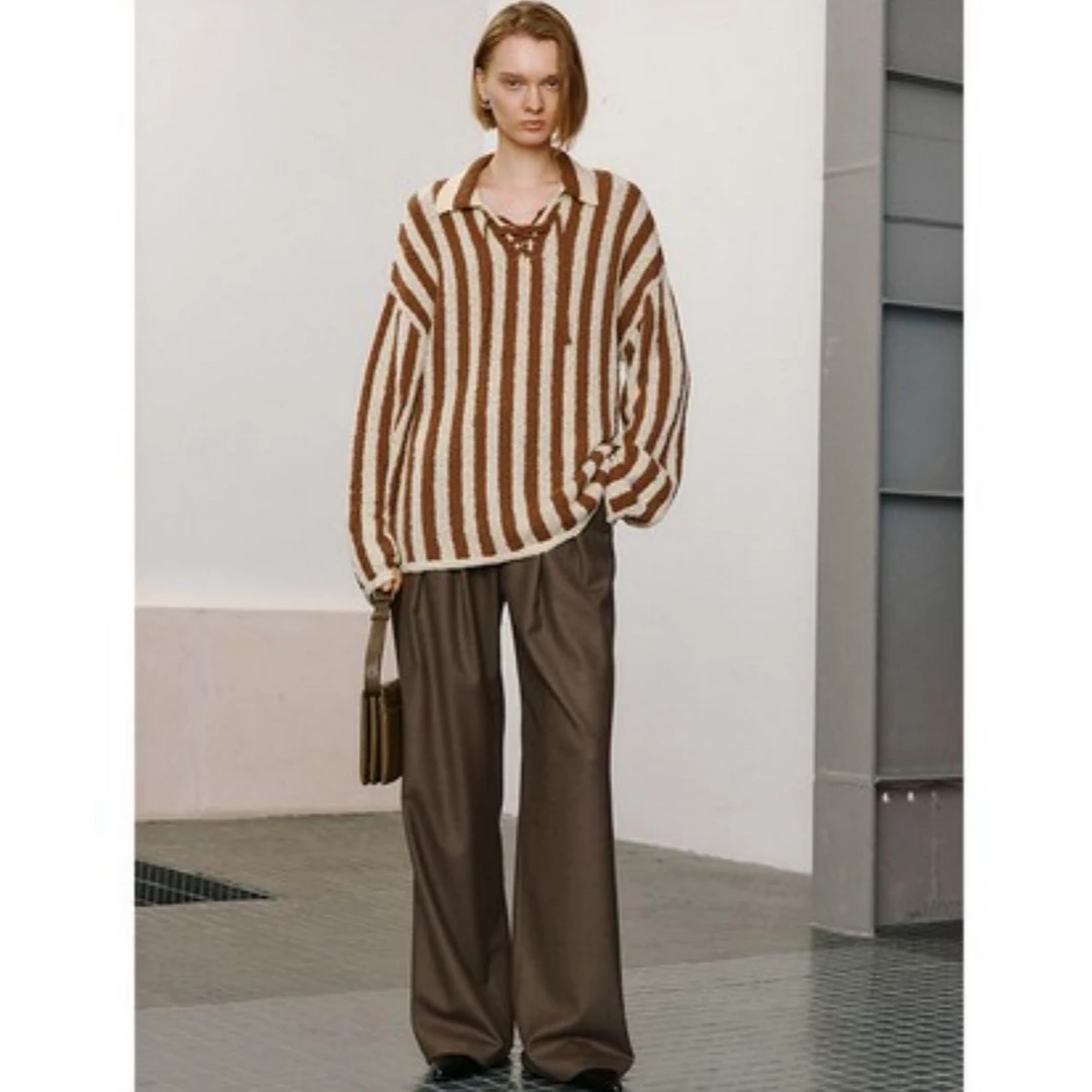 MARIUSMARIUS“小泰迪”慵懒风立体肌理感Polo领宽松针织衫