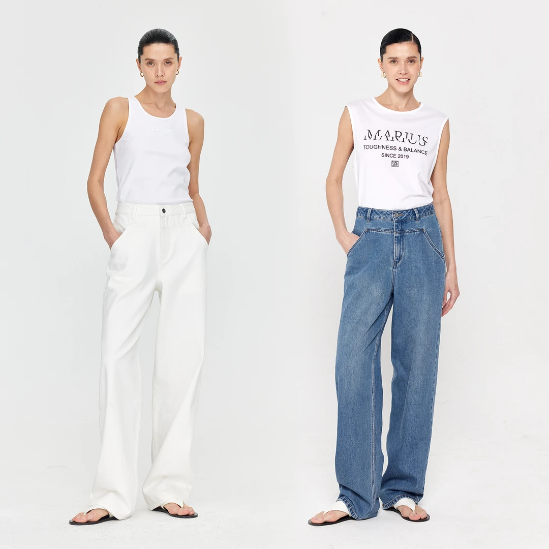 MARIUS“修容笔”复古Vintage原白宽松休闲春夏直筒牛仔裤休闲款