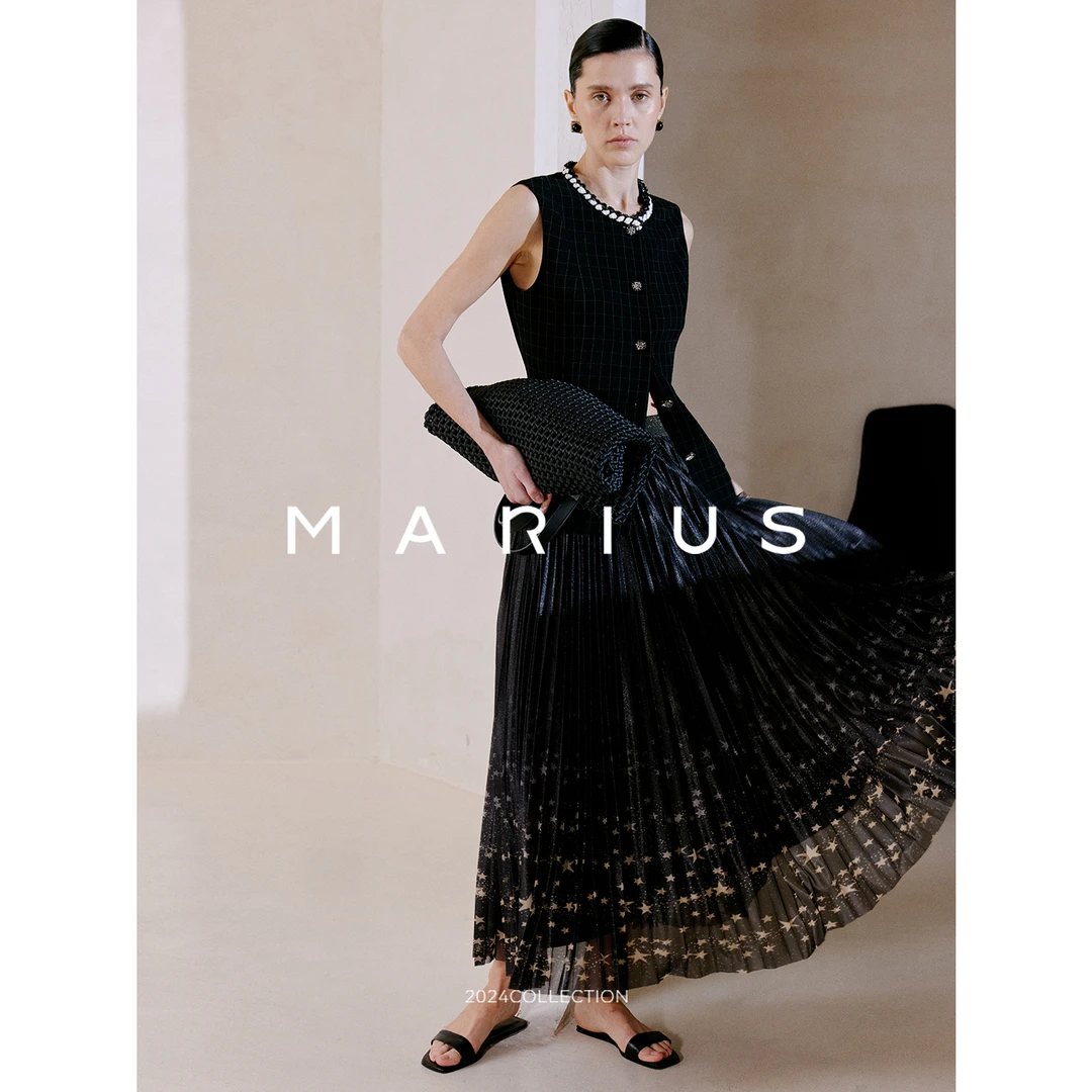 MARIUSMARIUS“小星星”百褶弹力松紧腰显瘦半身裙夏季轻奢