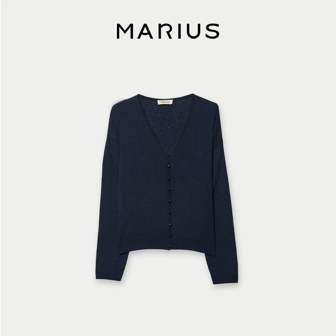 MARIUS长袖V领针织衫毛衣女装气质风轻奢时尚设计师春夏毛衫修身