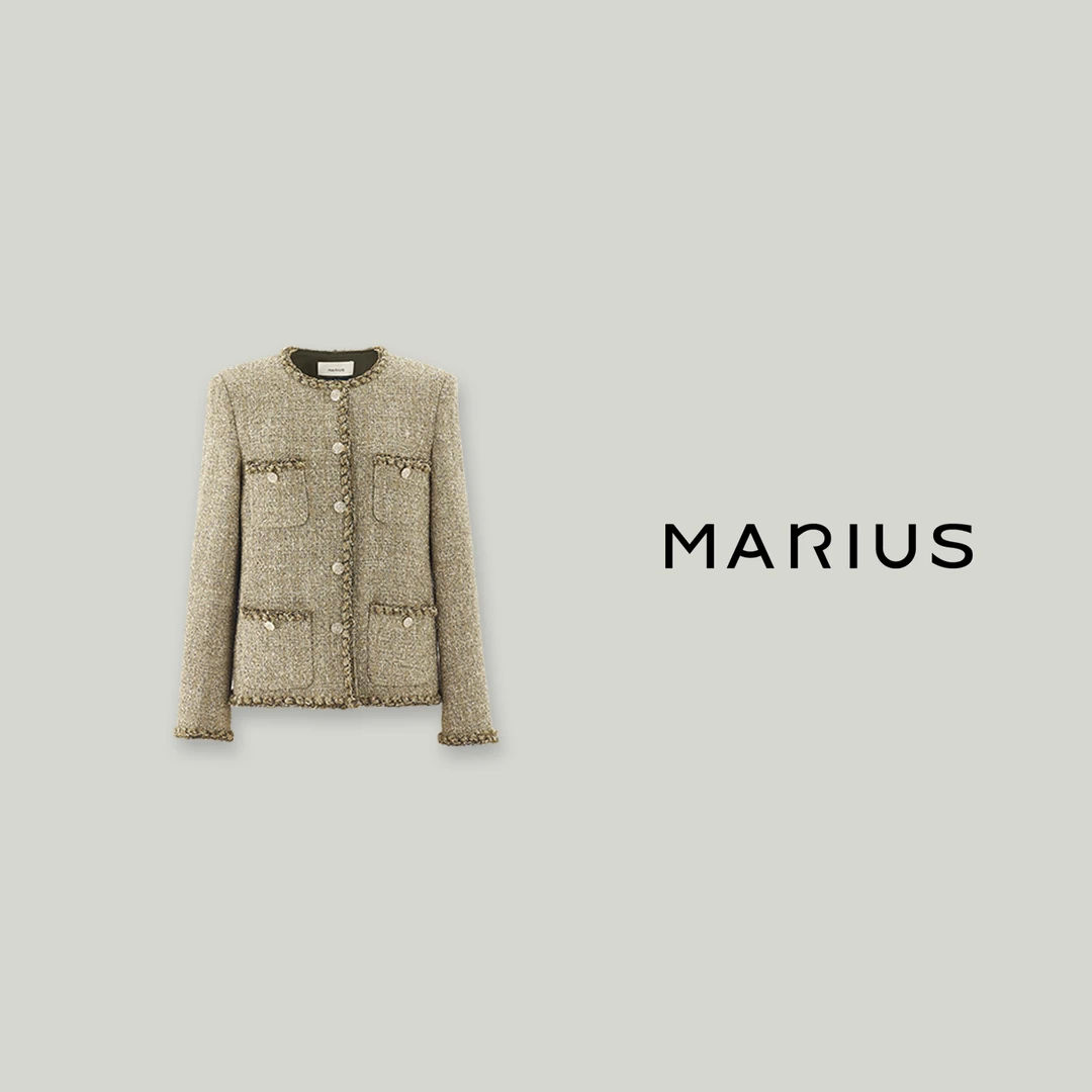 MARIUS"金字塔"精致小圆领立裁H版型绿色经典四贴袋小香风外套