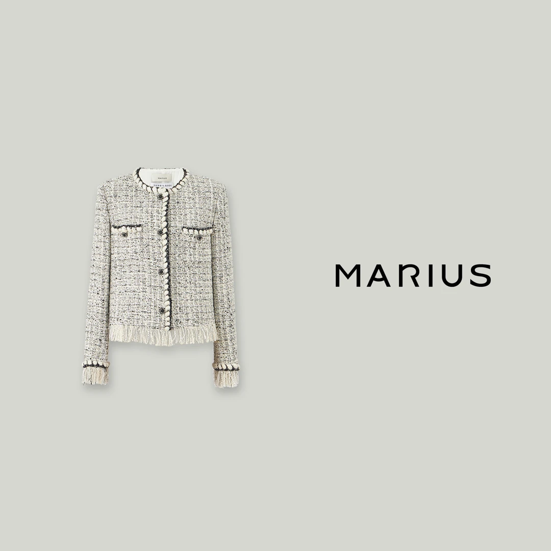 MARIUS经典立体箱型气质微款肩直身流苏小香时尚双袋外套