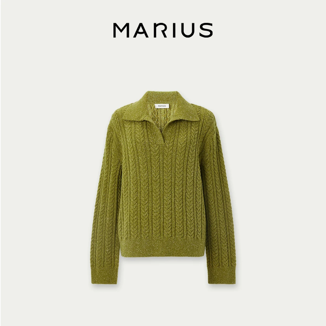 MARIUS轻奢绵吸湿透气贴身亲肤舒适通勤polo领绞花针织套衫