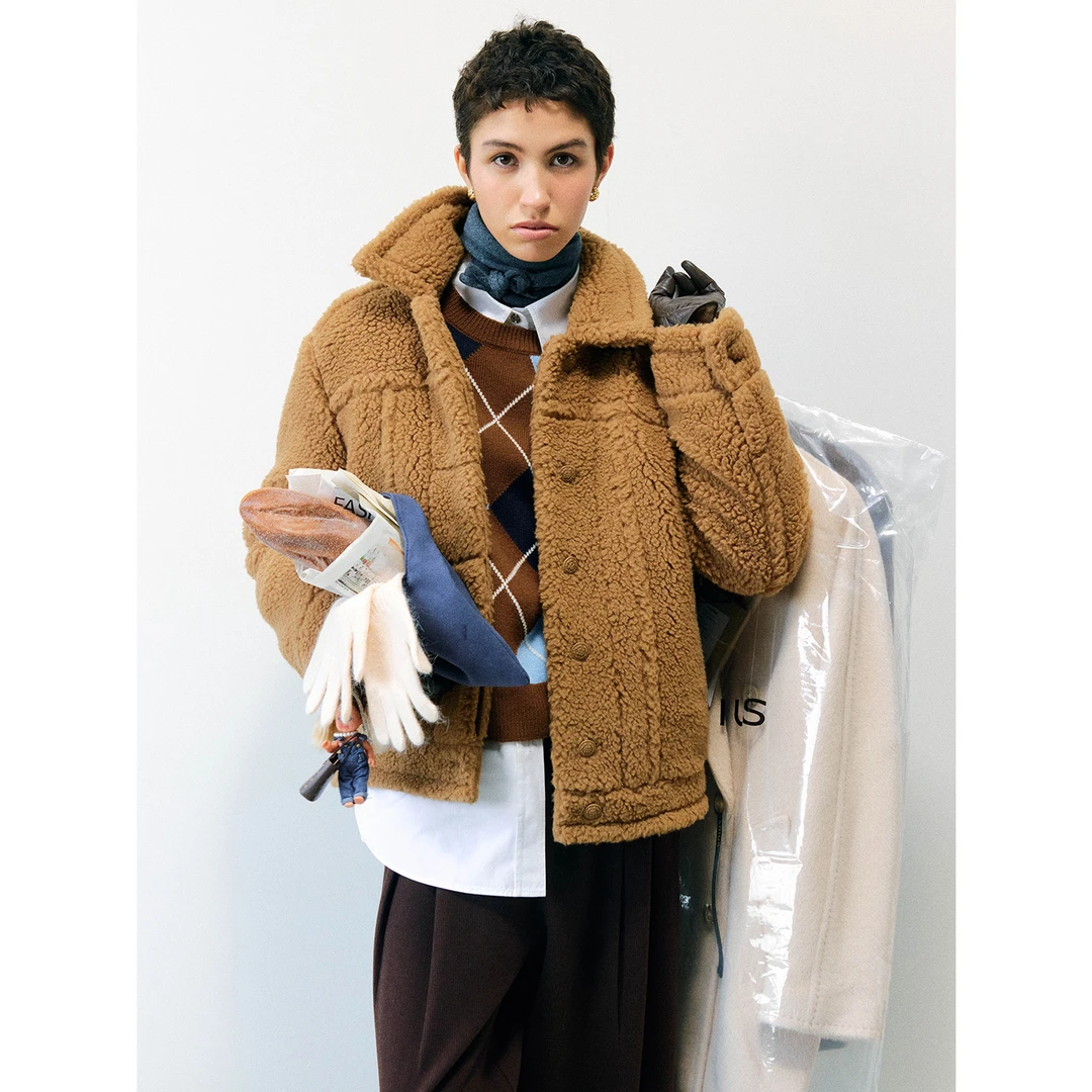 MARIUSMARIUS“泰迪熊”时尚翻领休闲直身短款夹克外套