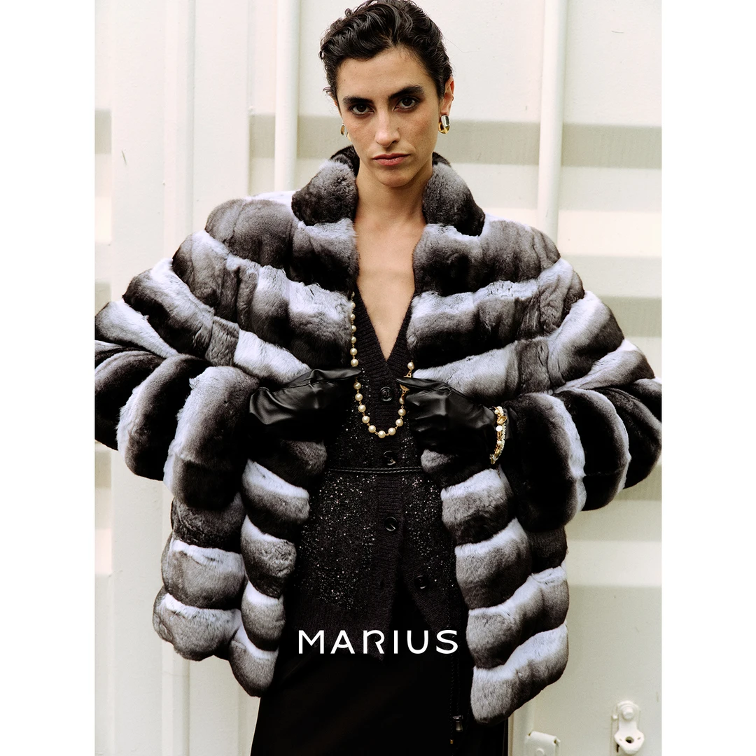 MARIUS "龙猫"显贵奢华青紫蓝柔软保暖立领宽松皮草外套冬