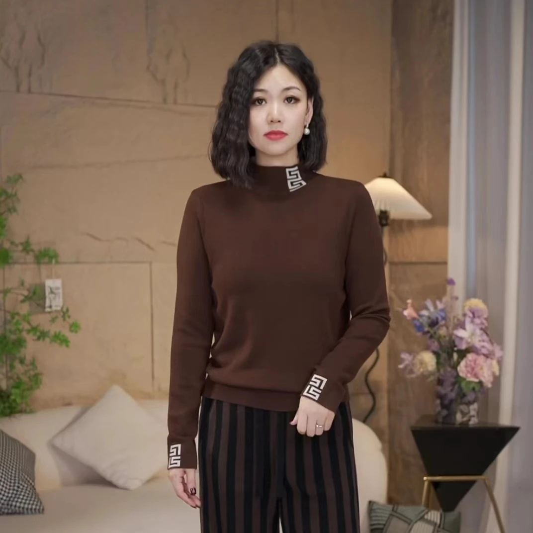 【依依推荐】2946半高领方正型图腾纹【针织衫】秋冬百搭毛衣