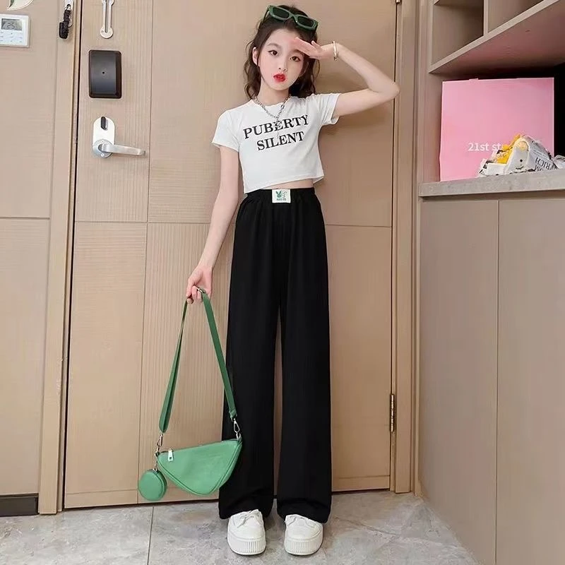 女童洋气裤子新款直筒裤夏装宽松高腰显瘦女孩休闲冰丝阔腿裤儿童