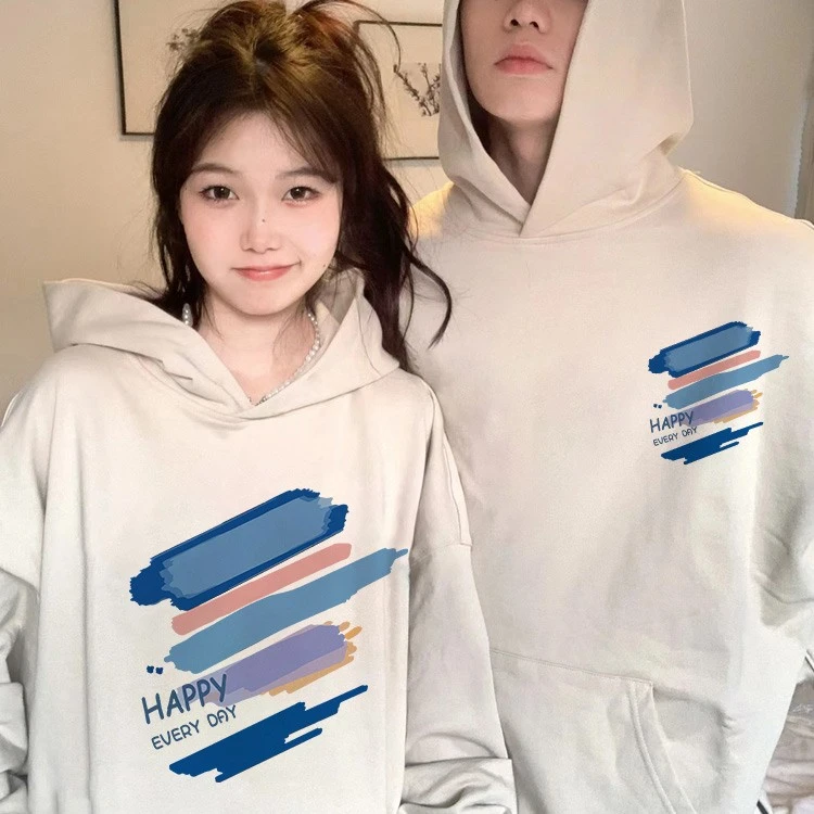 ins情侣装学生卫衣印花百搭大码男女装秋冬加绒很仙的连帽外套潮