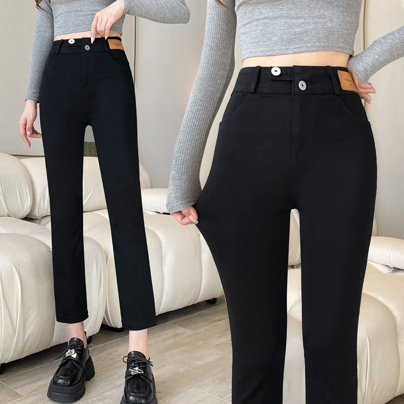 裤子新款爆款2023女烟管裤女秋款8分裤女小个子直筒烟卷裤小黑裤
