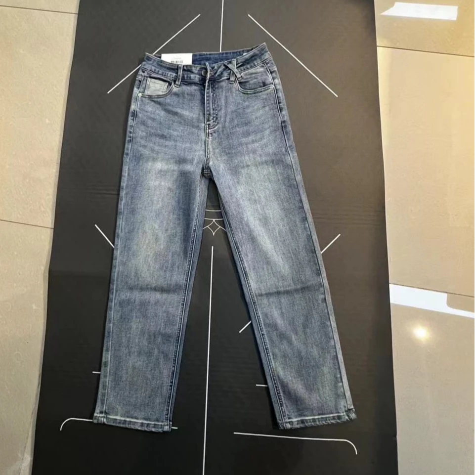 夏季冰川蓝时尚休闲百搭烟管牛仔裤女