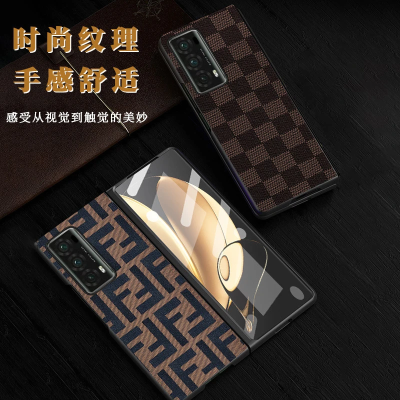 适用于荣耀magicV2手机壳折叠屏皮革保护套防摔vs壳膜一体格纹