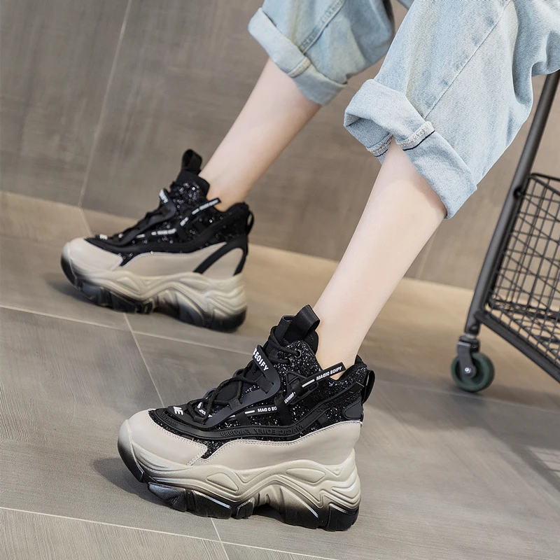 小个子内增高8cm老爹鞋女2023年春季新款百搭韩版ins潮厚底休闲鞋