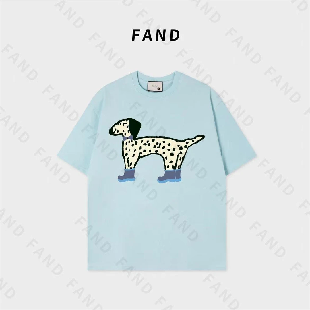 FAND饭饭【斑点狗狗】 女休闲百搭宽松遮屁落肩吸汗纯棉短袖T恤上衣