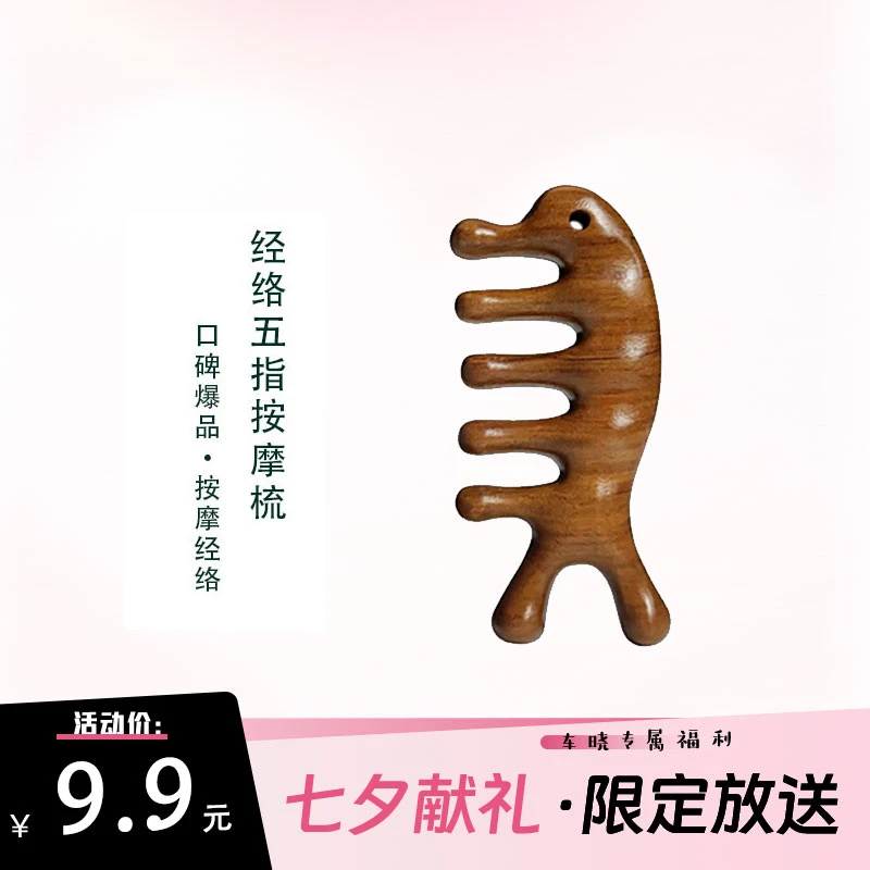 【晓你心意】天然木质海豚五指梳保健养生疏通五齿经络梳按摩