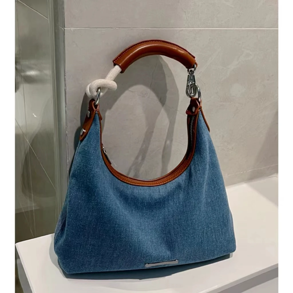 2024新款复古牛仔斜挎包托特包包女小众手提包包腋下法棍包手拎包