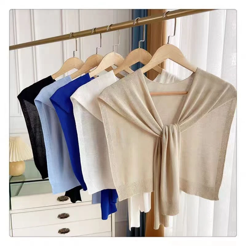 纯色薄款时尚网红外搭披肩女春秋打结韩版百搭洋气空调房针织搭肩