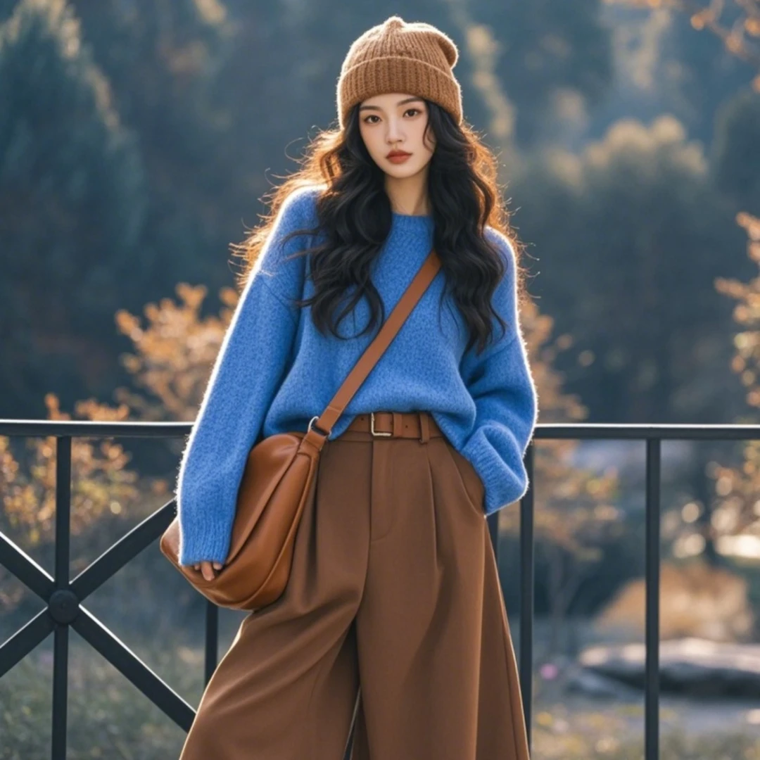 网红洋气炸街女装韩版时尚宽松显瘦上衣休闲洋气小众别致阔腿裤