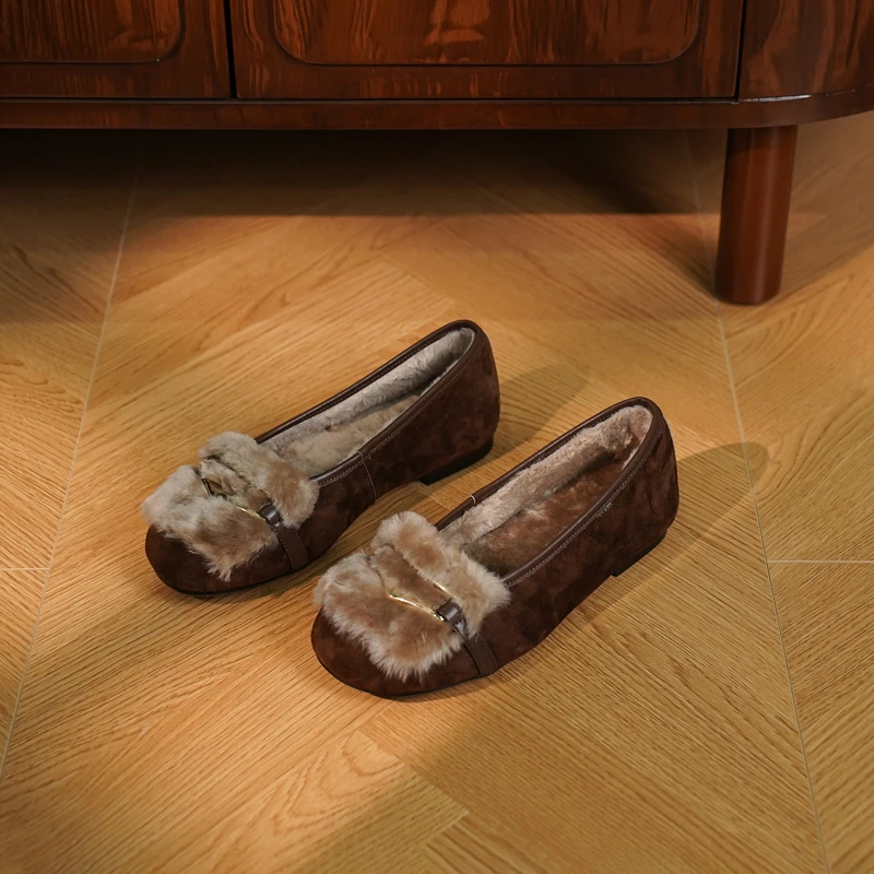 2025新款上新秋冬加绒宽脚一脚蹬百搭百配平底女鞋1106