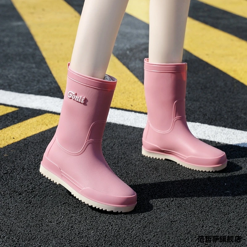 雨鞋女款中筒时尚外穿防水雨靴日系高筒一体绒保暖防滑软底水鞋女