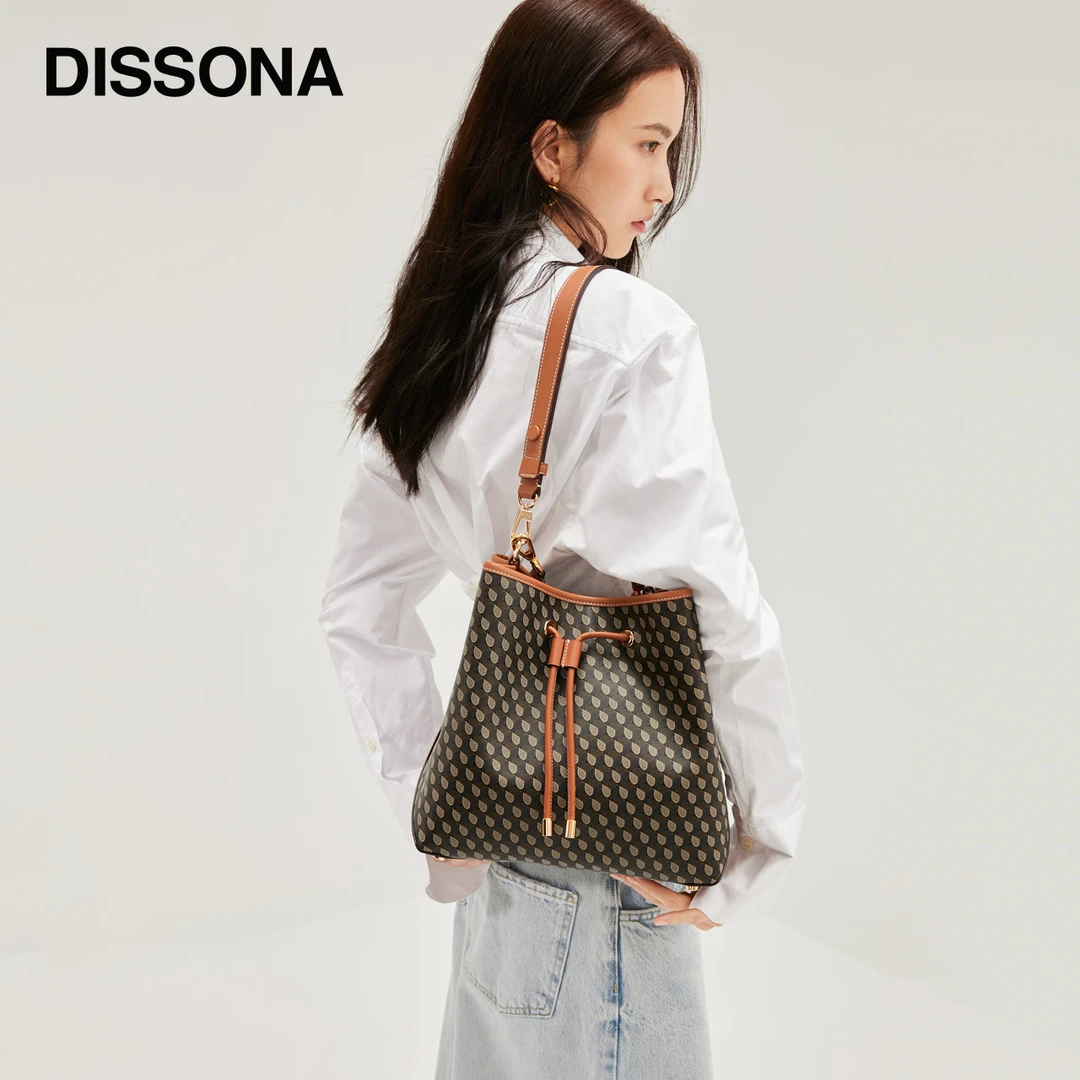 DISSONA幸运锦囊复古斜挎包单肩包女士气质水桶包DR
