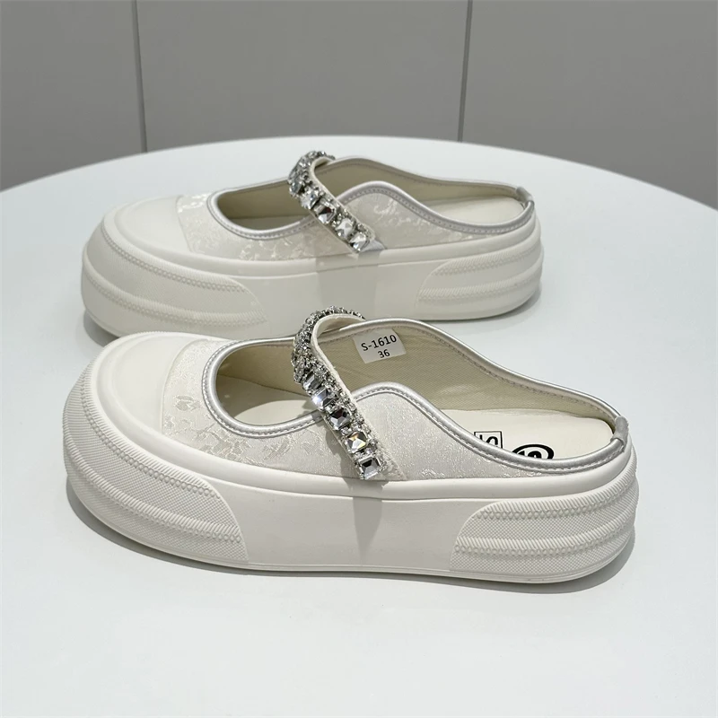 爆款新中式花布面水钻包头半拖鞋女2024夏季新款女鞋2025款网红款