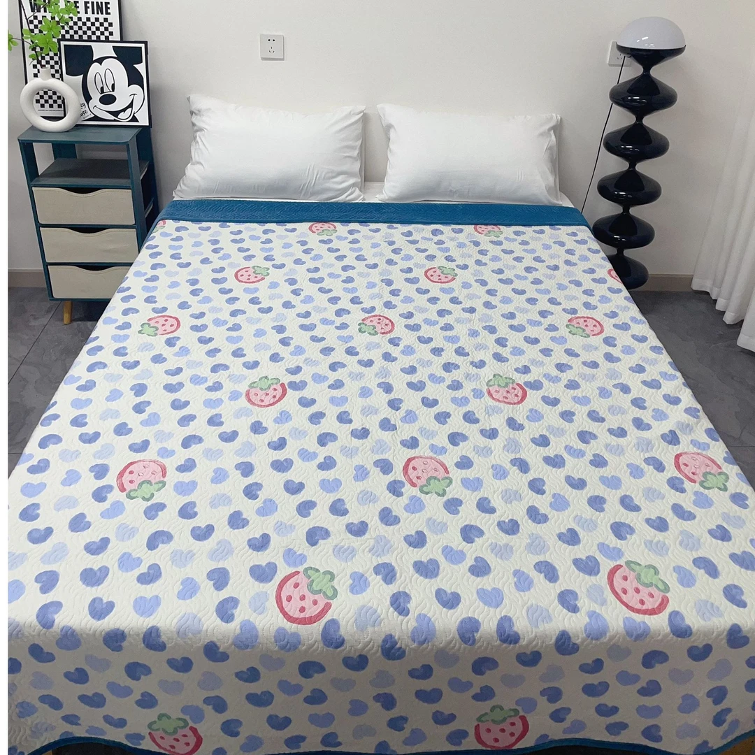 纯棉全棉棉加绒款秋冬加厚床盖-正面纯棉背面加绒