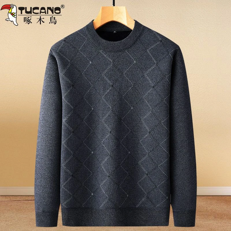 啄木鸟中老年男士毛衣冬季加绒加厚中年针织衫新款爸爸冬装上衣服
