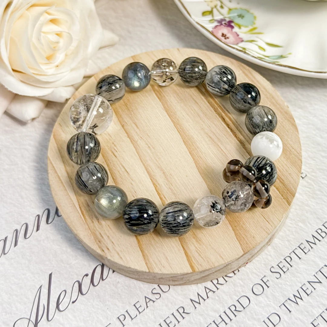 CB2713【云澜之韵】闪灵  黑发晶 灰月光 雪花幽灵 茶晶 水晶手串