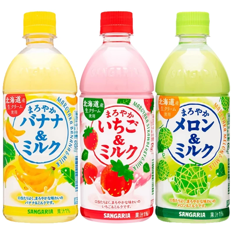 日本进口三佳丽SANGARIA草莓/香蕉牛奶味饮料500ml/瓶