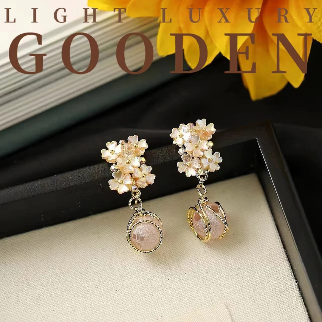 铜合金耳饰 Gooden岛家【花田】925银针高级感气质粉色时尚耳环超仙