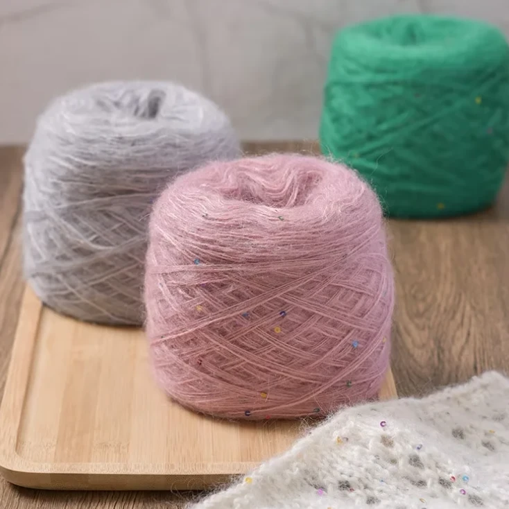 秋冬美织-(50g)-高端精品-手工七彩亮片羊毛马海亲肤手编绒毛柔软