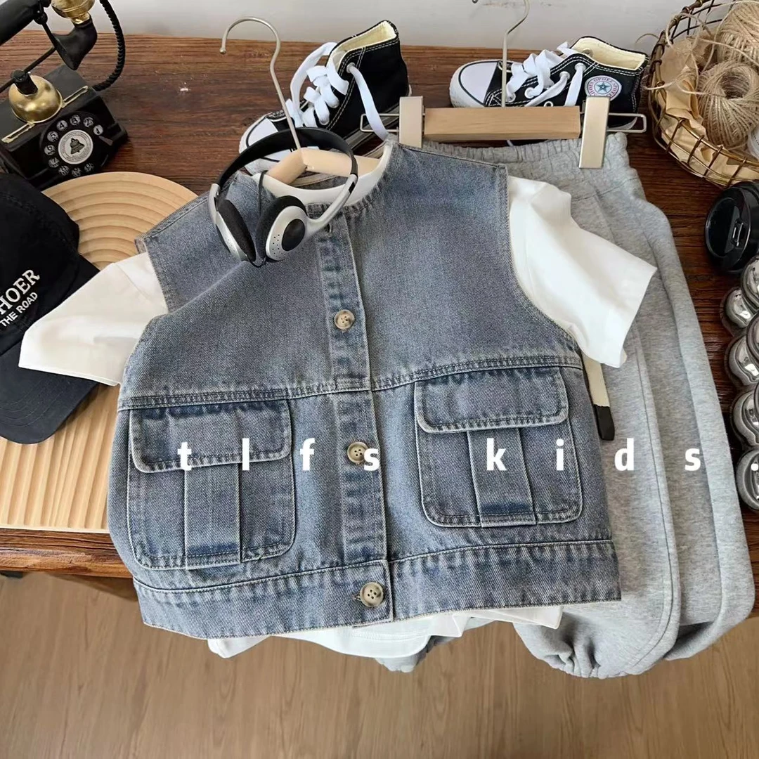 童例「休闲牛仔马甲」春季儿童潮流休闲百搭韩版男童女童上衣