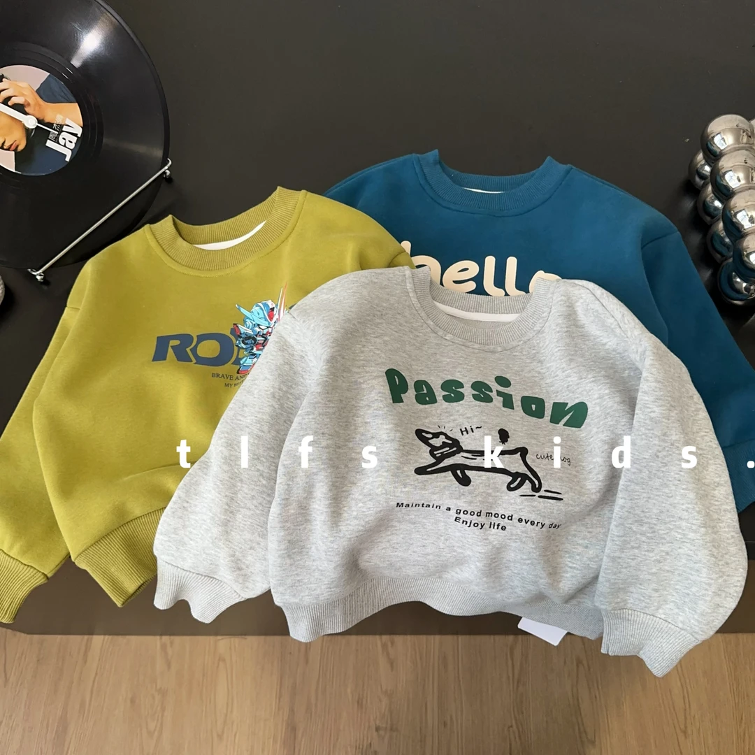 童例「多色卡通加绒卫衣」秋冬保暖儿童圆领男童女童休闲软糯百搭潮