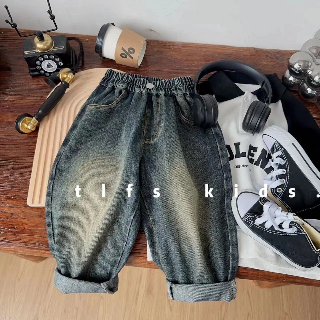 童例「复古风软牛仔裤」春秋新品男宝女宝百搭休闲裤长裤韩版宽松潮