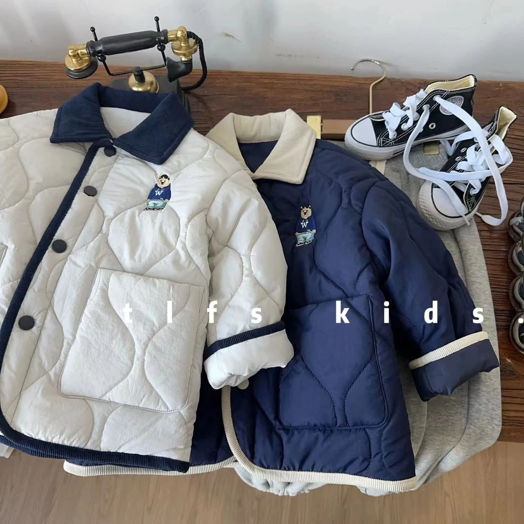 童例「小熊翻领棉服」冬季新品儿童保暖棉服童装中童棉袄棉大衣百搭
