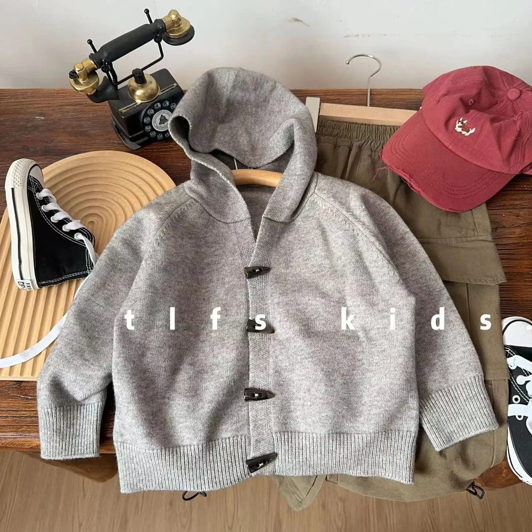 童例「牛角扣连帽衫」秋季儿童休闲毛衣软糯男童亲肤女童百搭上衣潮