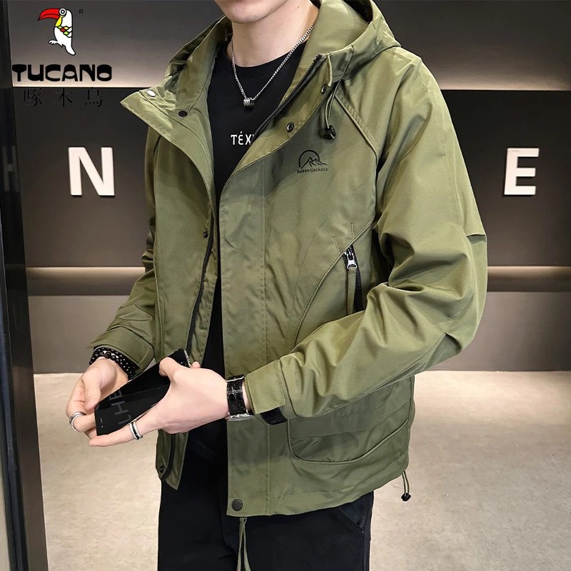 啄木鳥高档秋冬季男士新款休闲外套百搭连帽工装夹克潮流上衣爆款