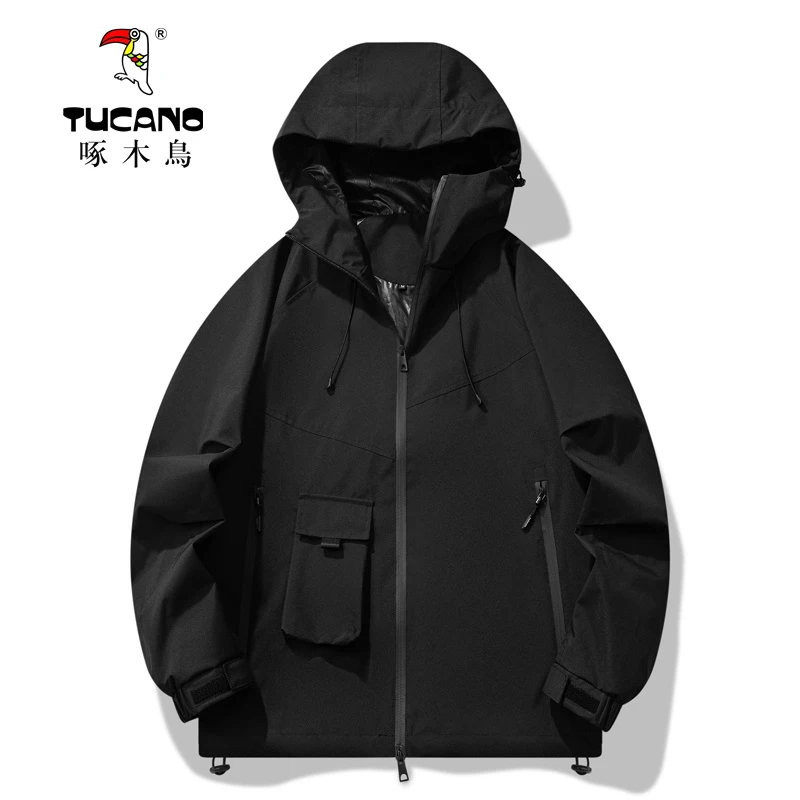 啄木鸟男装潮牌户外冲锋衣秋季情侣款休闲时尚百搭连帽男夹克外套