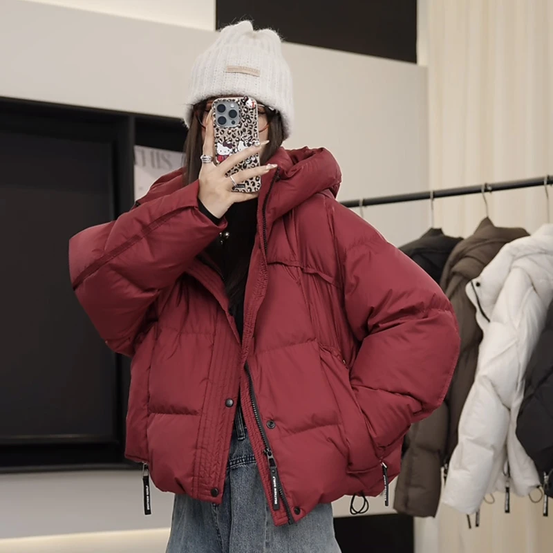 韩版拉链包包服连帽百搭短款羽绒服女加厚休闲外套冬季宽松