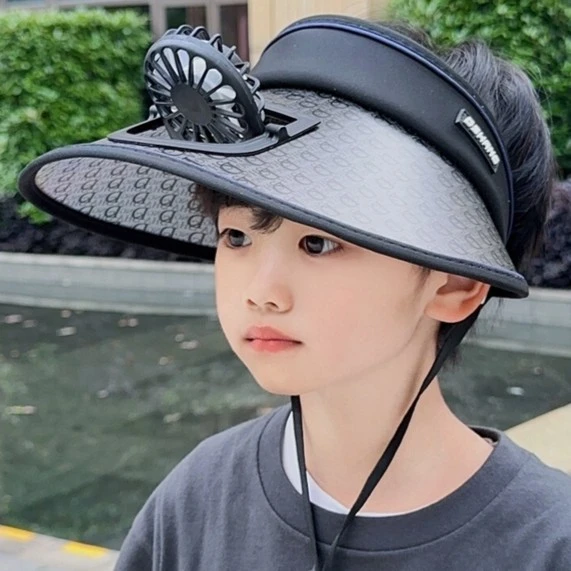 儿童防晒帽男童夏新款风扇帽洋气大帽檐遮阳帽防紫外线女童太阳帽