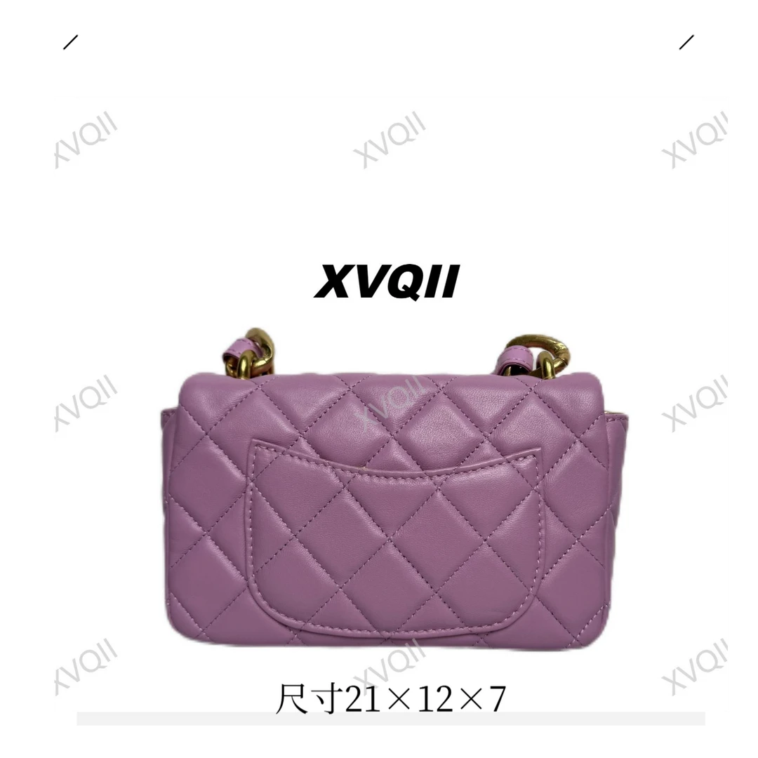 XVQII  手工真皮包  051双圆梅紫 22粗链条百搭-时尚-女士