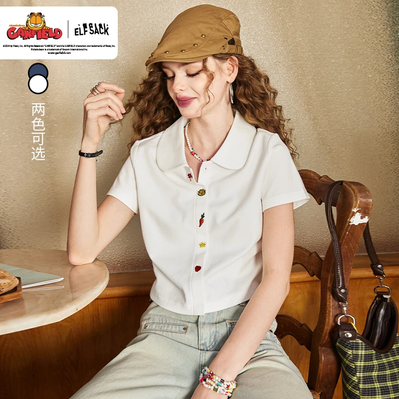 5104【赵老板】妖精的口袋贪吃蛇大作战Polo领刺绣短袖t恤女夏-团