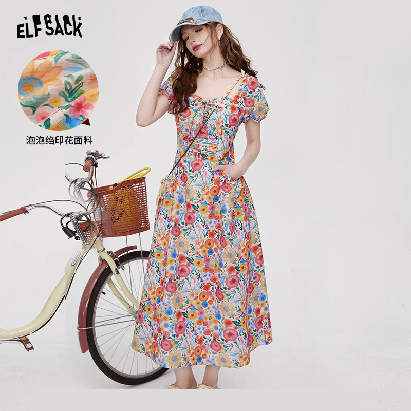 【诗语专属】妖精的口袋丽波花园泡泡袖碎花连衣裙女2024春夏收